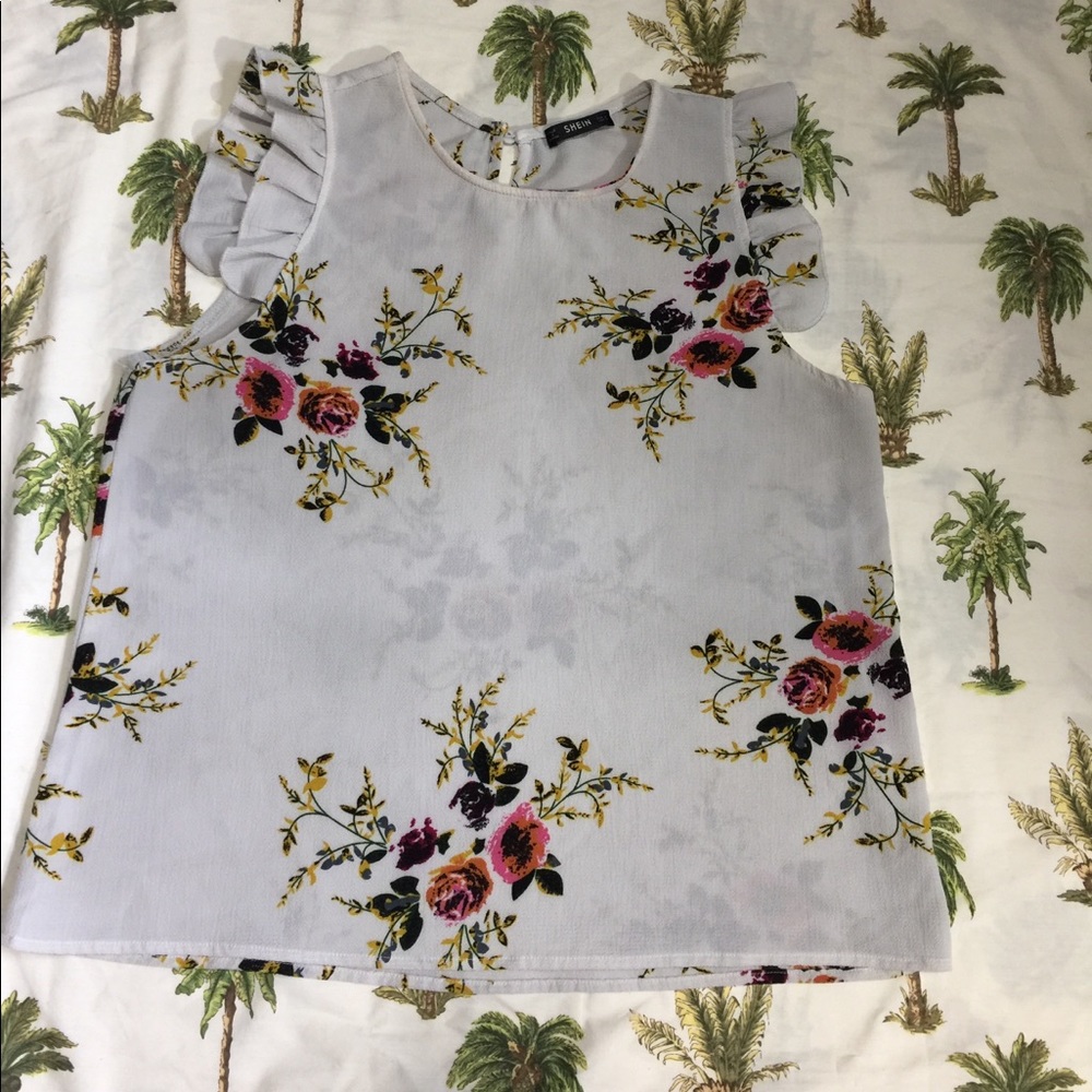 Shin floral blouse ruffle sleeveless size medium